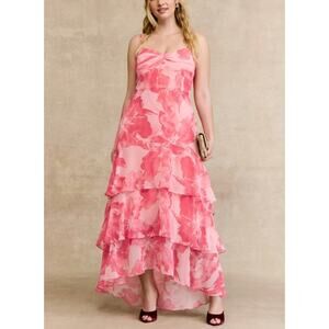 Hutch Kennedi Ruffle Tiered Maxi Dress Pink Floral Print Size 14 NWT Flowy Skirt